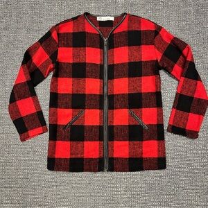 Red and Black Buffalo Print Full Zip Sweater Jacket